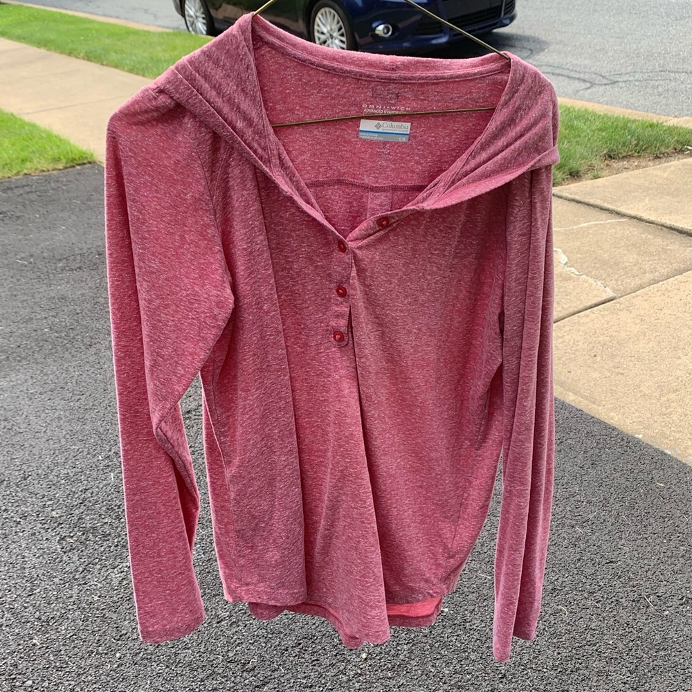 Pink long sleeve shirt with hood